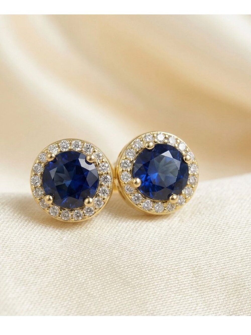 Genuine 2.26 Cts Blue & W/Sapphire Stud Earrings 14k Yellow Gold Plated (.925)